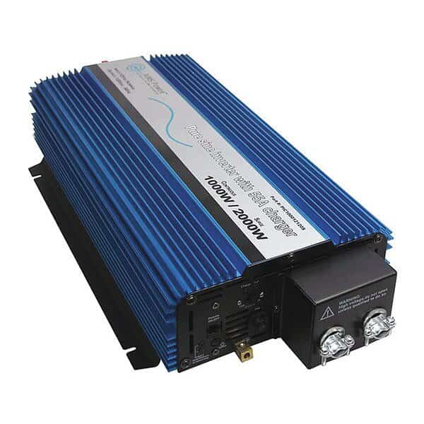 Power Inverter and Battery Charger, Pure Sine, 2,000 W Peak, 1,000 W Continuous, 1 Outlets