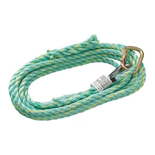 Vertical Lifeline, Premium Extruded Co- Polymer Fibre, Anchor End Carabiner/Trailing End Back Splice, 50 ft