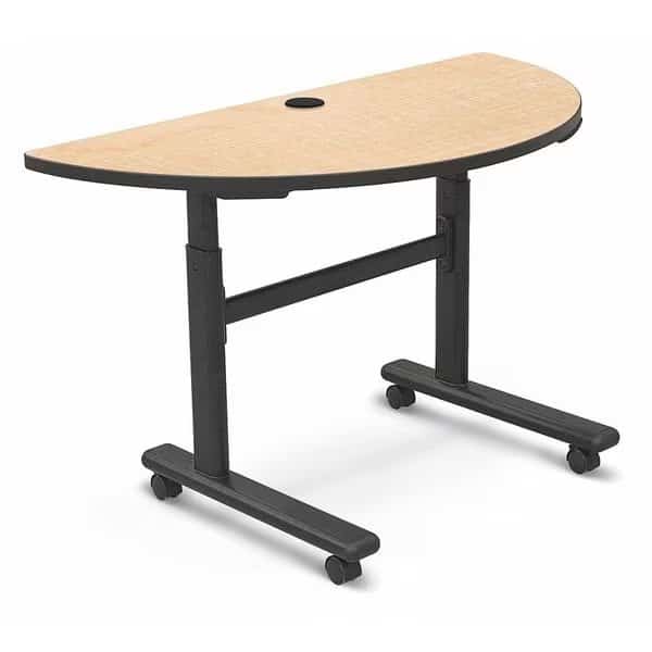 Half Round Training Table, 48" W, 48" L, 28.5" to 45" H, High Pressure Laminate Top, Fusion Maple