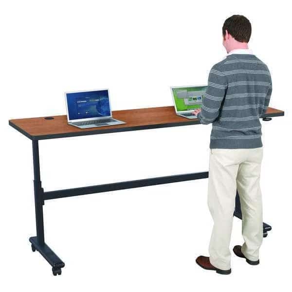 Rectangle Training Table, 60" W, 60" L, 28.5" to 45" H, High Pressure Laminate Top, Amber Cherry