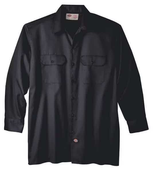 Men's Long Sleeve Work Shirt, Cotton/Polyester, Button Front, Black, 2XL