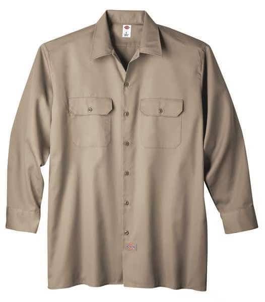 Men's Long Sleeve Work Shirt, Cotton/Polyester, Button Front, Tan, L