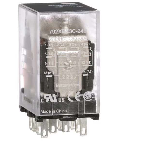 General Purpose Relay, 24V DC Coil Volts, Square, 14 Pin, 4PDT, SCHNEIDER ELECTRIC, Mfr# 792XDX3C-24D