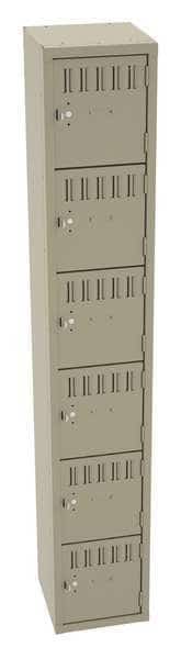Box Locker, 12 in W, 12 in D, 72 in H, (1) Wide, (6) Tier, Sand