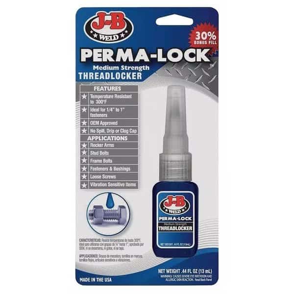 Threadlocker, J-B WELD Perma-Lock, Blue, Medium, Liquid, 0.44 fl oz, Bottle