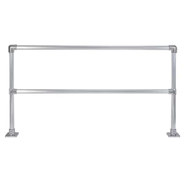 Handrail Section, 8 Ft L, 42 in H, Floor Mounted, Aluminum, 5 in x 5 in Mounting Plate Dimensions