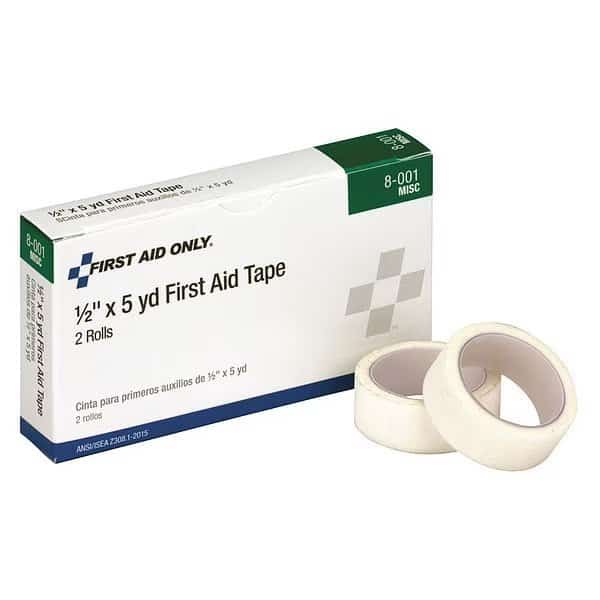 Tape,White,1/2 In. W,5 ft. L,PK2, Mfr#: 8-001, FIRST AID ONLY