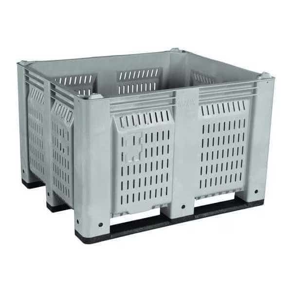 Bulk Container, 25.4 cu ft, 48 in L, 40 in W, 31 in H, Gray, Plastic