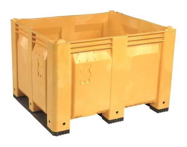 Bulk Container, 25.4 cu ft, 48 in L, 40 in W, 31 in H, Yellow, Plastic
