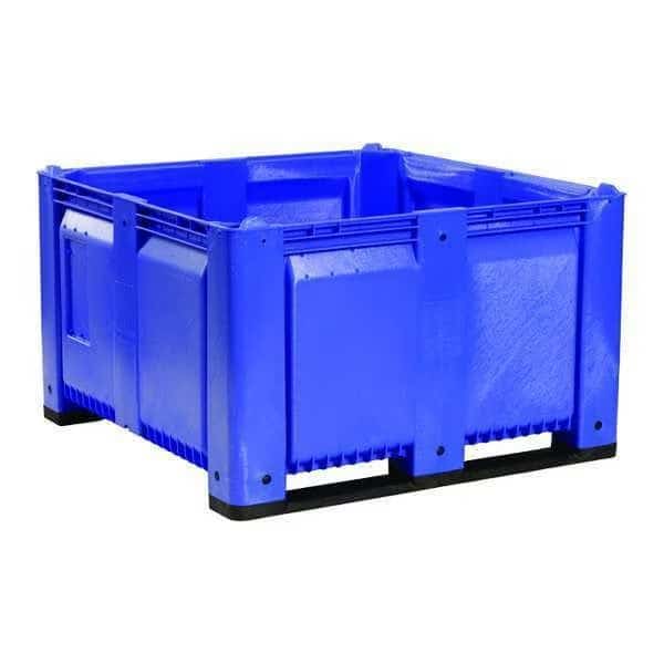 Bulk Container, 28.7 cu ft, 48 in L, 48 in W, 28 1/2 in H, Blue, Plastic