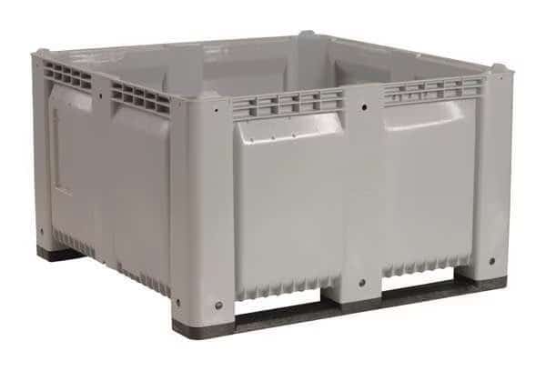 Bulk Container, 28.7 cu ft, 48 in L, 48 in W, 28 1/2 in H, Gray, Plastic