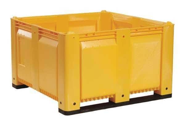 Bulk Container, 28.7 cu ft, 48 in L, 48 in W, 28 1/2 in H, Yellow, Plastic