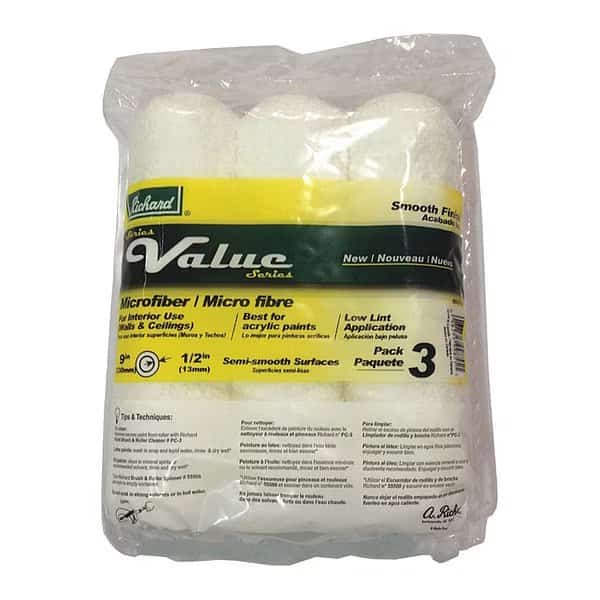 9" Paint Roller Cover, 1/2" Nap, Microfiber, 3 PK