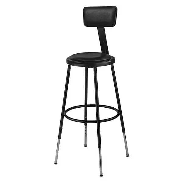 Stool w/Back, Steel, Vinyl, Blk, 14" dia.