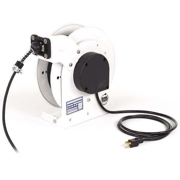 Cord Reel, NEMA 5-15P, 16 AWG, White Reel Color, 35 ft Length