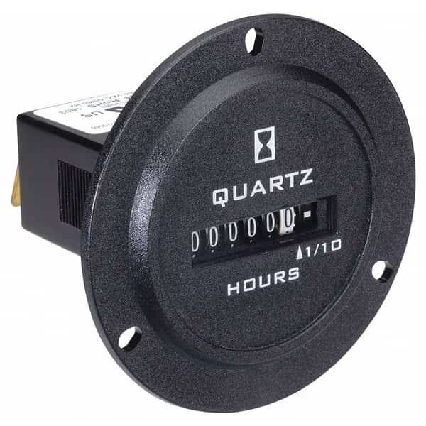 Hour Meter, Round, Electromechanical, Non Resettable, Hours/Tenths, 120 to 240V AC, 6 Digits, Black