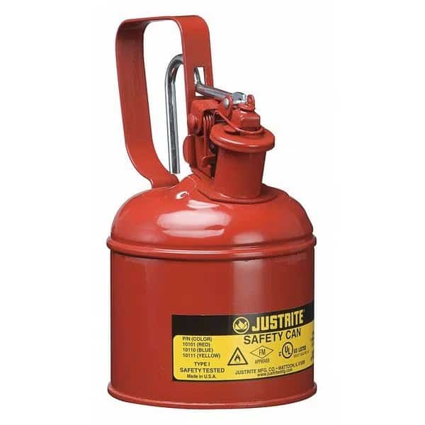 Type I Safety Can, Galvanized Steel, 1 qt, Trigger Handle, Self-Closing Lid, Red, Flammables