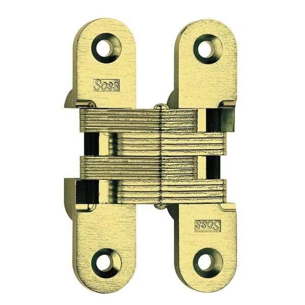 Concealed Hinge, Brass, Full Mortise Mounting, 1 in Leaf W x 4 5/8 in Leaf H, Satin Brass