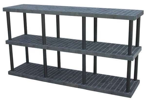 Freestanding Plastic Shelving, Open Style, 24 in D, 96 in W, 51 in H, 3 Shelves, Black