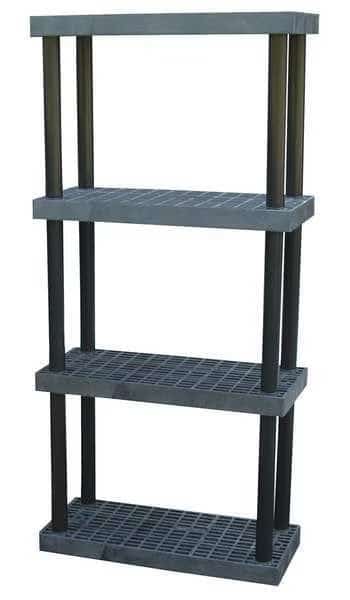 Freestanding Plastic Shelving, Open Style, 16 in D, 36 in W, 75 in H, 4 Shelves, Black