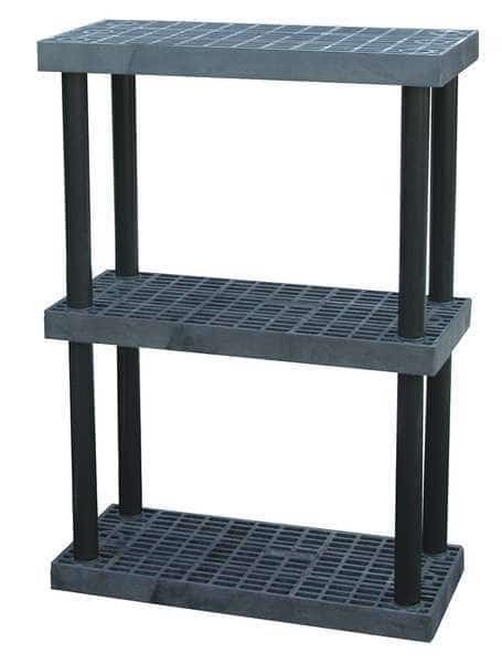Freestanding Plastic Shelving, Open Style, 16 in D, 36 in W, 51 in H, 3 Shelves, Black
