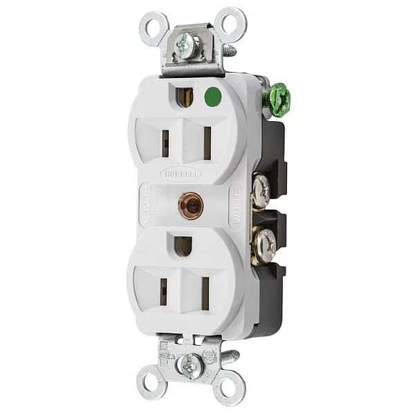 15A Duplex Receptacle 125VAC 5-15R WH, HUBBELL, Mfr# HBL8200HW