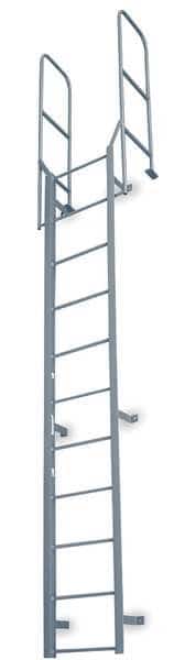 15 ft 8 in Overall H, Fixed Ladder, Steel, 13 Steps, Forward Exit, Powder Coated Finish