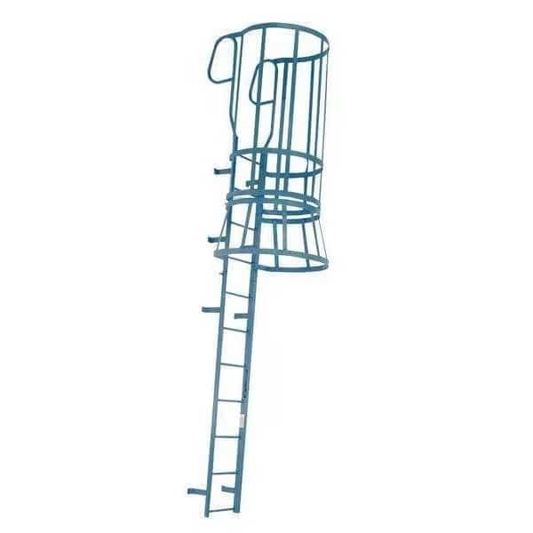 23 ft 8 in Overall H, Fixed Ladder with Safety Cage, Steel, 21 Steps, Forward Exit