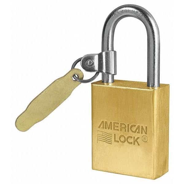 Padlock, Keyed Alike, Long Shackle, Rectangular Brass Body, Boron Shackle, 3/4 in W