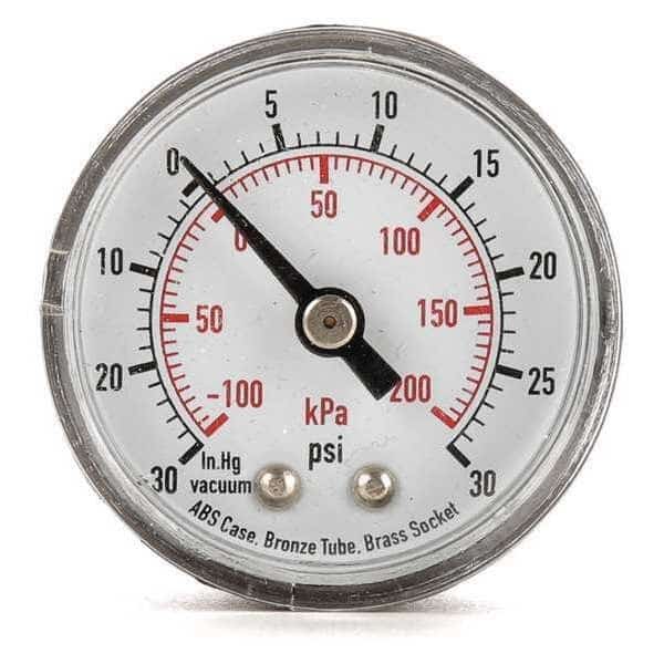Commercial Compound Gauge, 30 to 0 to 30 psi, 1 1/2 in Dial, 1/8 in NPT, Center Back Location