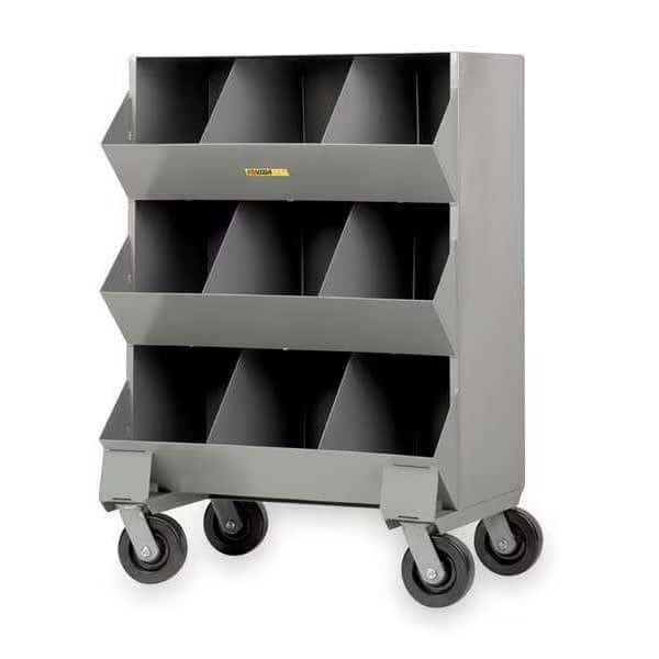 Steel Mobile Bin Cart, 20 in D x 45 1/2 in H x 32 in W, 3 Shelves, Gray