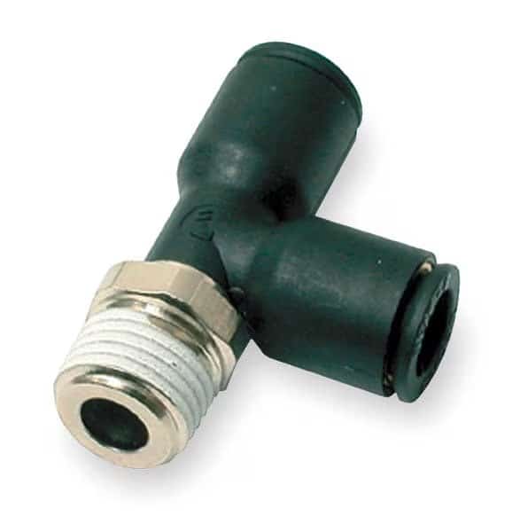 Push-Fit Tee Fitting, 8mm Tube Size, Fiberglass-Reinforced Nylon, Black, 10 PK