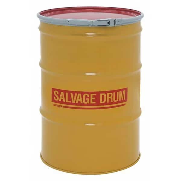 Open Head Salvage Drum, Steel, 55 gal, Unlined, Yellow, EnjoyTool Select, Mfr#: HM5502Q