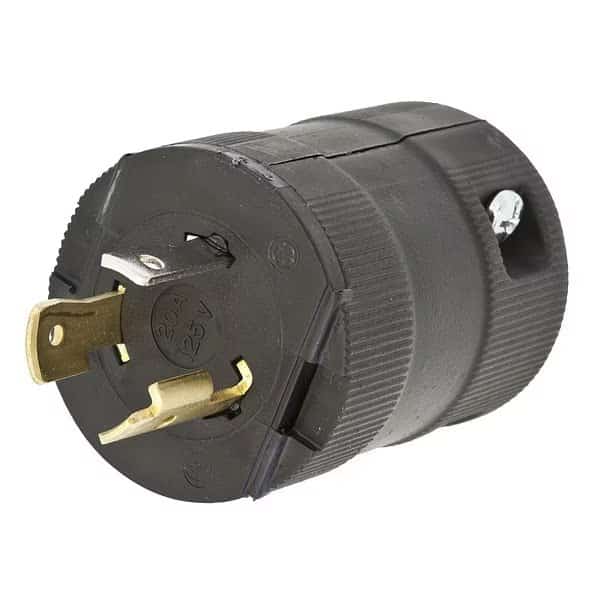 Locking Plug, L5-20P, 20 A, 125V AC, Single Phase, 2 Pole, Screw Terminals, Black