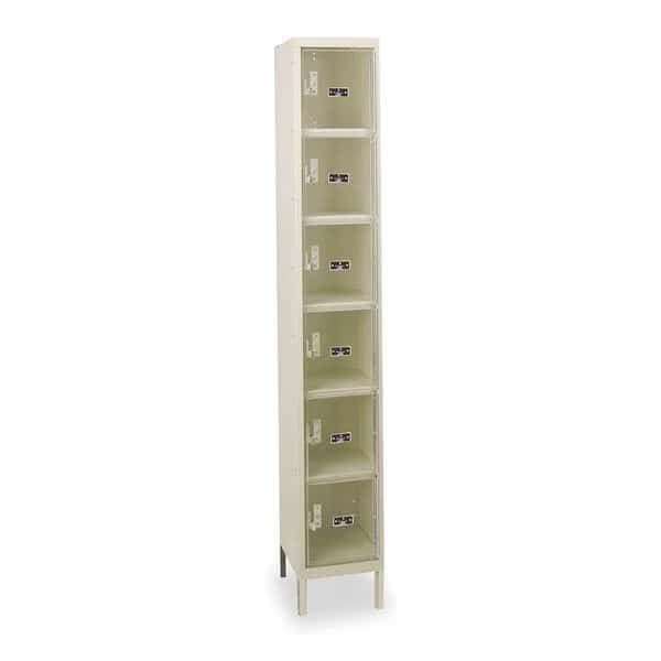 Box Locker, 12 in W, 12 in D, 78 in H, (1) Wide, (6) Tier, Tan