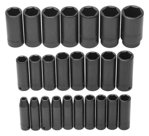 1/2" Drive Deep Impact Socket Set Metric 25 Pieces 8 to 36 mm , Black Oxide