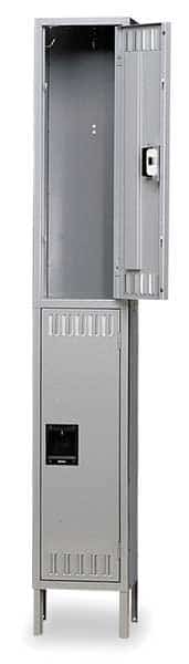 Wardrobe Locker, 12 in W, 18 in D, 78 in H, (1) Wide, (2) Tier, Gray