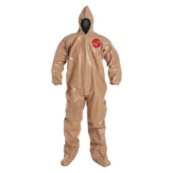 Chemical Resistant Coverall, Hooded, 2XL, Tychem(R) 5000, Zipper, Elastic Cuff, Taped Seam