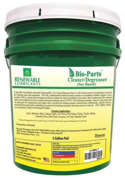 Bio-Parts Cleaner Degreaser, 5 gal Pail, Ready To Use, Soy Based, , Renewable Lubricants, Mfr#: 86634
