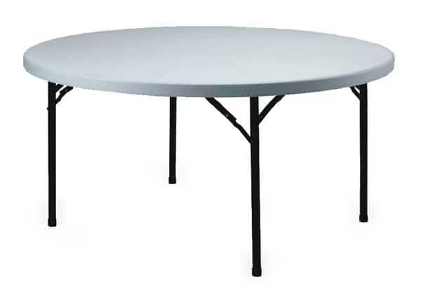 Round Folding Table, 60" dia. W, 30" H, Blow Molded Polypropylene Top, White
