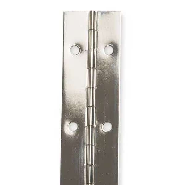 Piano Hinge, Steel, Full Surface Mounting, 9/16 in Leaf W x 72 in Leaf H, Bright Nickel