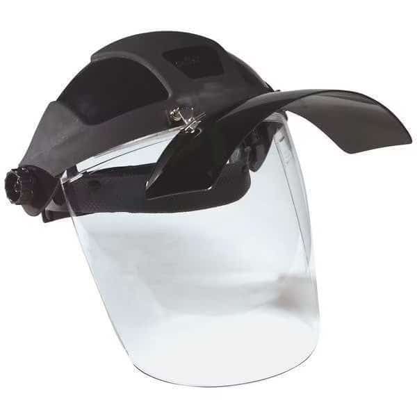 Ratchet Face Shield Assembly, Clear Visor, 9" Height, Ratchet Suspension, Anti-Fog Lens, Black