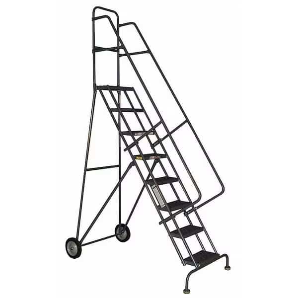 106 in H Steel Tilt and Roll Ladder, 7 Steps, 450 lb Load Capacity