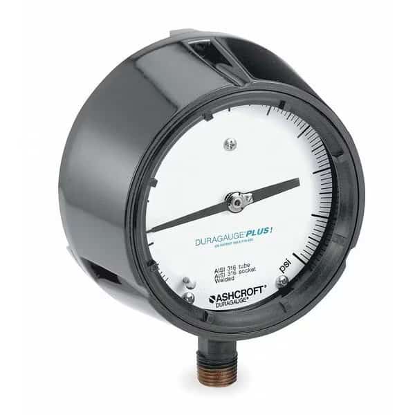 Process Pressure Gauge, 0 to 160 psi, 4 1/2 in Dial, 1/2 in NPT, Bottom Location