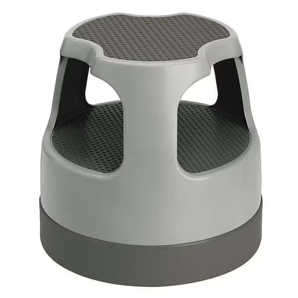 Round Office Stool, 2 Steps, 300 lb Load Capacity, 15 in Overall Height, Plastic, Gray