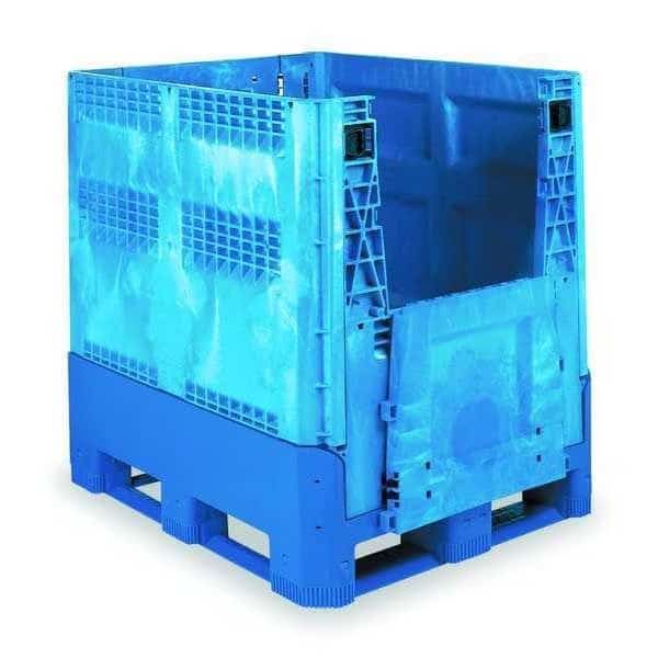 Collapsible Bulk Container, 41.7 cu ft, 48 in L, 40 in W, 46 in H, Blue, Plastic