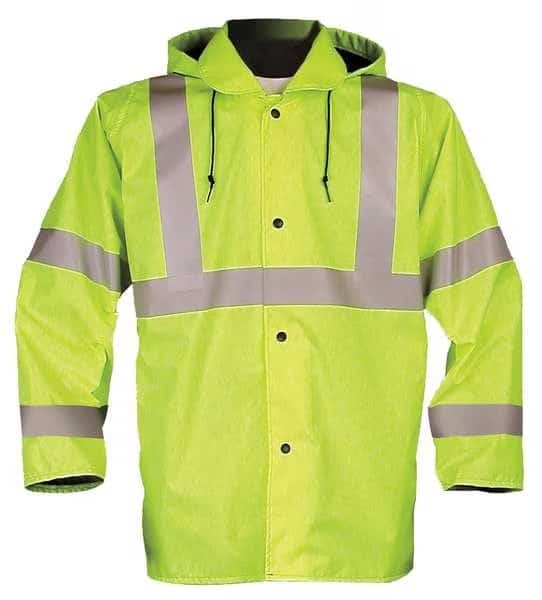 Breathable Rain Jacket with Hood, Polyurethane, Class 2 Yellow/Green, 3XL