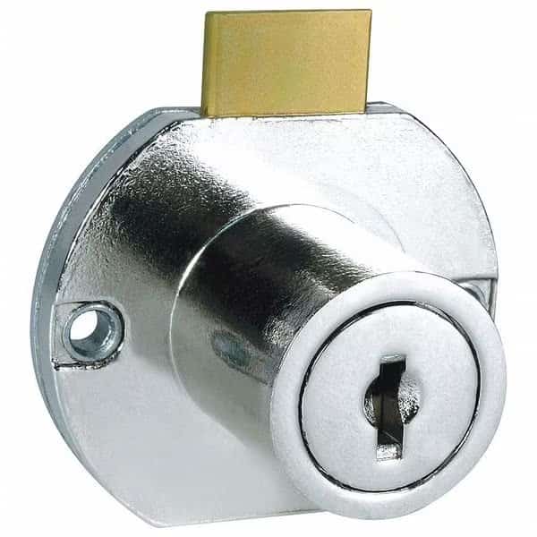 Cabinet and Drawer Dead Bolt Locks, Brass, 15/16" For Door Thickness, 0 Number of Keys