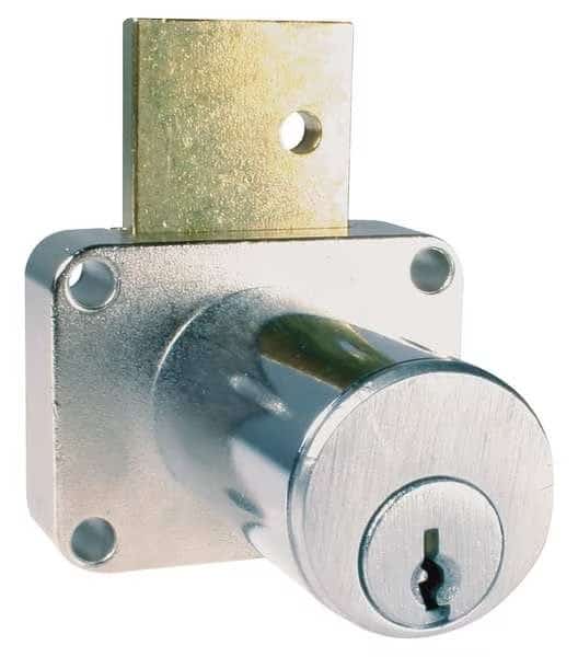 Removable Core Plug Cabinet and Drawer Dead Bolt Locks, Dull Chrome, 1-3/8" For Door Thickness