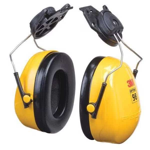 Peltor Optime 98 Hard Hat-Mounted Earmuffs, Dielectric, Passive, NRR 23 dB, Black/Yellow, 3M PELTOR, Mfr# H9P3E